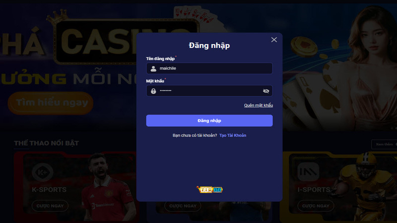 Điền form đăng nhập vào hệ thống Tin88