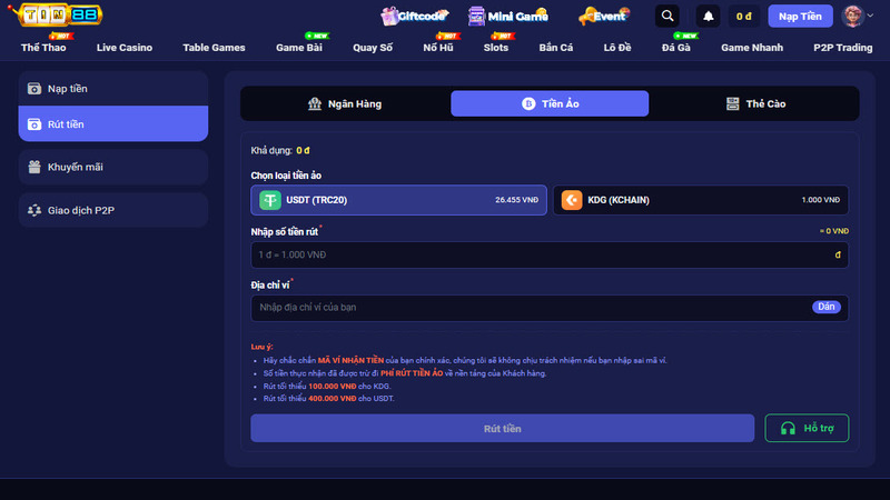 Rút vốn nhanh thông qua codepay cho người chơi